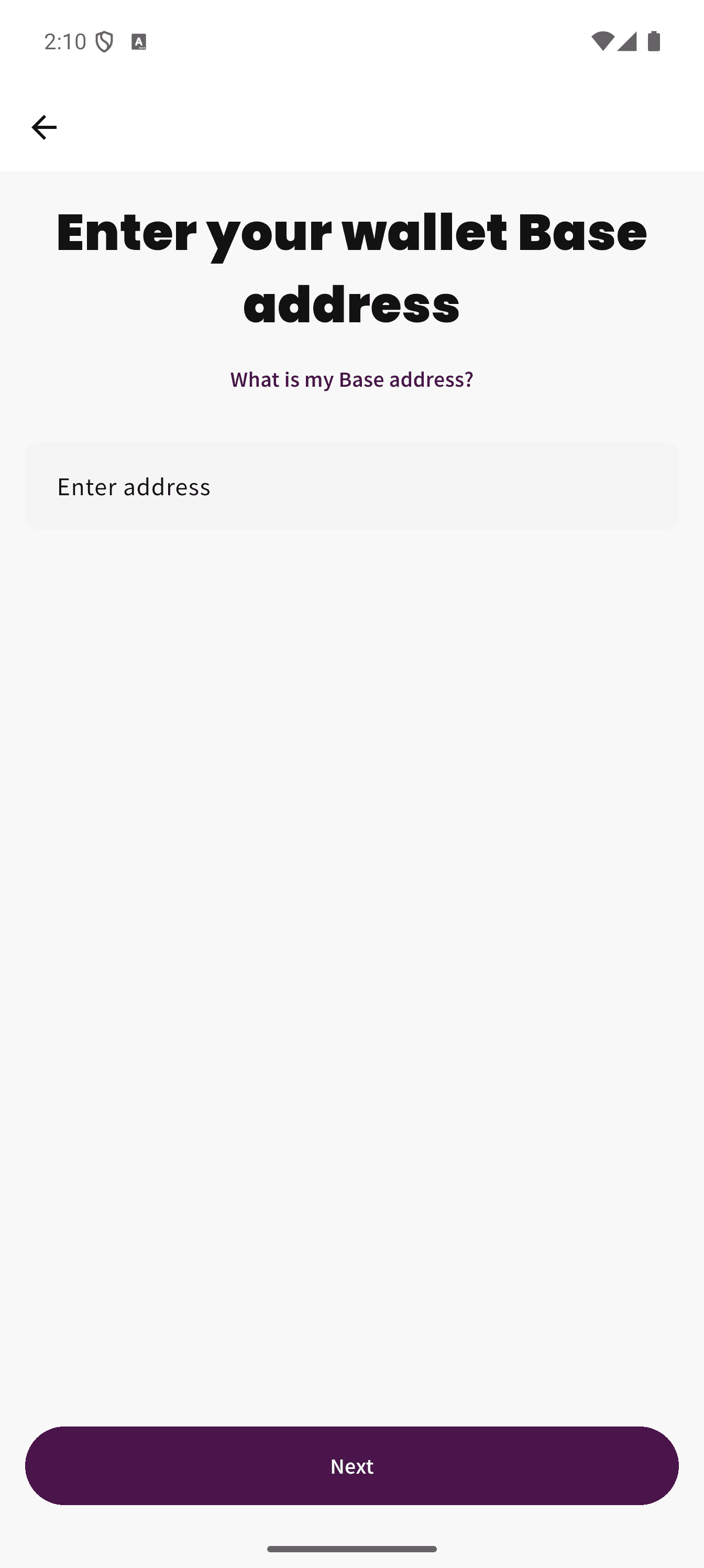Plantee screen asking for a wallet Base address.